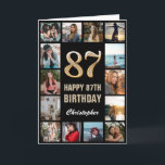 Carte 87e Joyeux anniversaire noir et or Collage photo<br><div class="desc">87th Happy Birthday Black and Gold Photo Collage Birthday Card. Pour plus de personnalisation,  cliquez sur le bouton "Customiser" et utilisez notre outil de conception pour modifier ce modèle.</div>