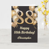 Carte 88e anniversaire Ballons Noir et Or Confetti (Fleur jaune)