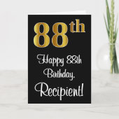 Carte 88e anniversaire ~ Elégant Luxueux Faux Gold Look  (Devant)