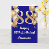 Carte 88e anniversaire Marine Bleu et Ballons d'or Confe (Fleur jaune)