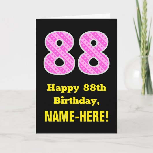 Carte 88e anniversaire : Pink Stripes and Hearts "88" + (Devant)