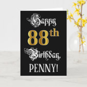 Carte 88e anniversaire — Script fantaisie; look or Faux; (Fleur jaune)