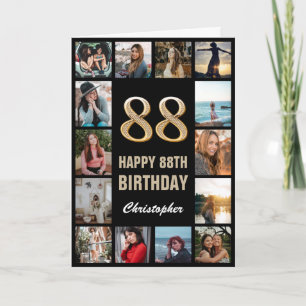 Carte 88e Joyeux anniversaire noir et or Collage photo