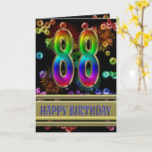Carte 88ème anniversaire avec bulles arc-en-ciel et feux (Fleur jaune)