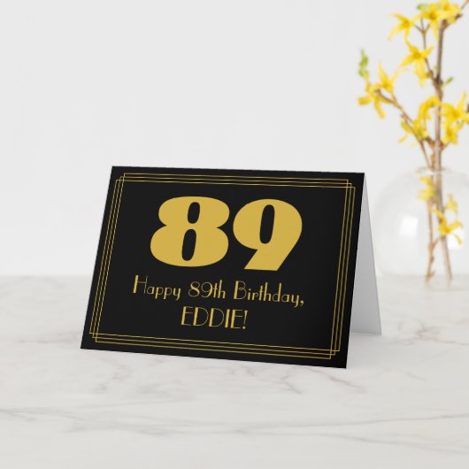 Carte 89e anniversaire : Art Déco Inspiré Look "89" & No (Fleur jaune)