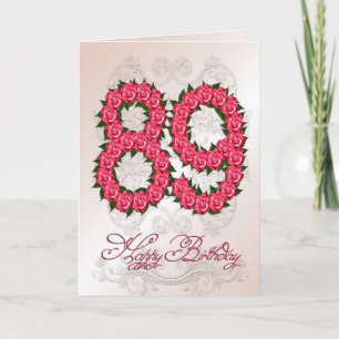Carte 89e anniversaire avec rose et feuille