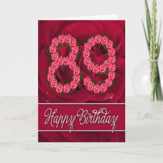 Carte 89e anniversaire avec rose et feuille (Devant)