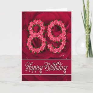 Carte 89e anniversaire avec rose et feuille