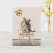 Carte 89e anniversaire Ballons et Tabby Cat (Fleur jaune)