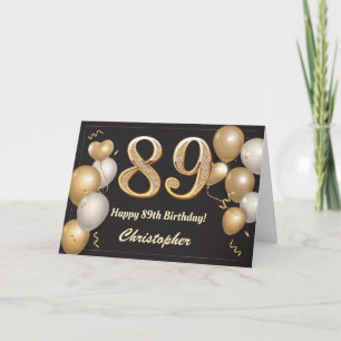 Carte 89e anniversaire Ballons noirs et or Anniversaire