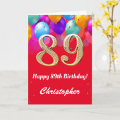 Carte 89e anniversaire Ballons rouges et dorés (Fleur jaune)