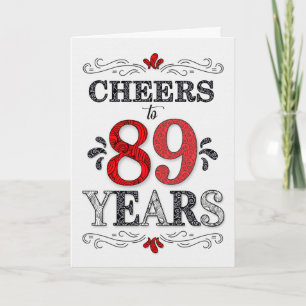 Carte 89e anniversaire Cheers en Motif noir blanc rouge