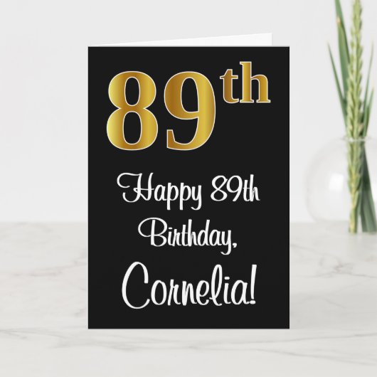 Carte 89e anniversaire ~ Elégant Luxueux Faux Gold Look (Devant)