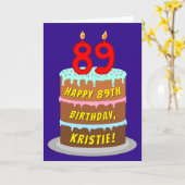 Carte 89e anniversaire : Fun Cake and Candles + Nom pers (Fleur jaune)