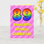 Carte 89e anniversaire : Pink Stripes & Hearts, Arc en c (Fleur jaune)