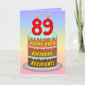 Carte 89th Birthday — Fun Cake & Candles, w/ Custom Name (Devant)