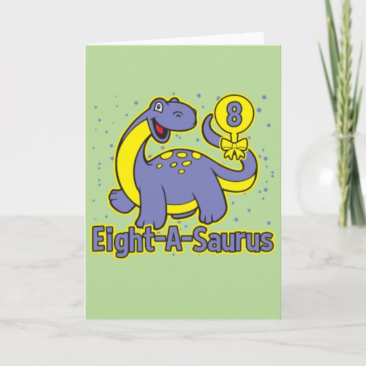 Carte 8 Anniversaire de l'enfant Huit-A-Saurus Brontosau (Devant)
