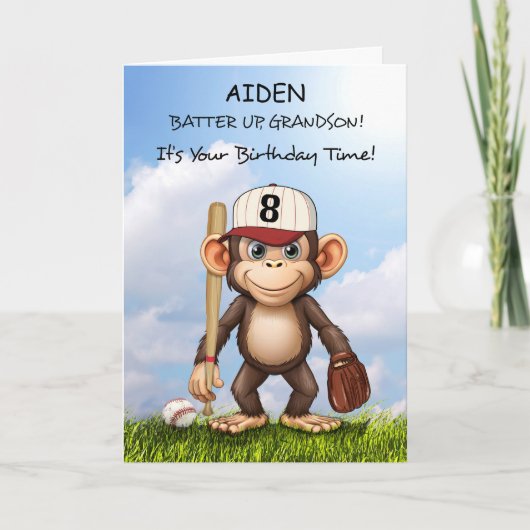 Carte 8 Anniversaire Grandson Personnaliser le singe de  (Devant)