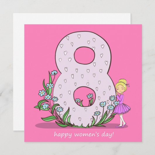 Carte 8 mars avec grand huit et petite ballerine (Devant / Derrière)