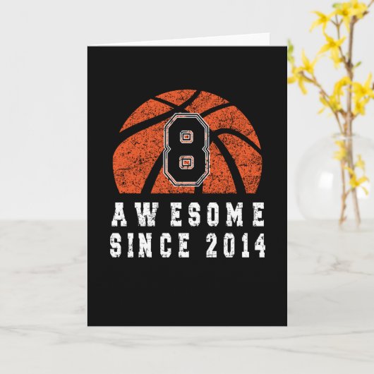 Carte 8e anniversaire 2014 Basketball Boy 8 ans (Fleur jaune)