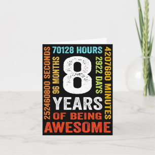 Carte 8e anniversaire 8 ans vintage rétro 96 mois