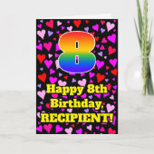 Carte 8e anniversaire : Amour Hearts Motif, Arc-en-ciel (Devant)