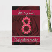 carte 8e anniversaire avec roses et feuilles (Devant)