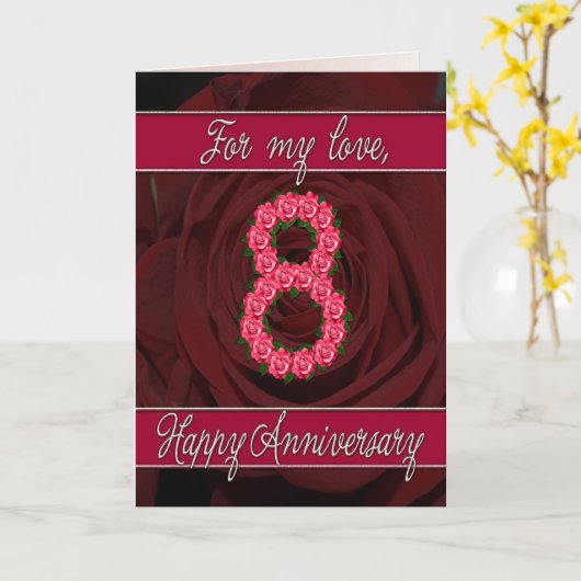 carte 8e anniversaire avec roses et feuilles (Fleur jaune)