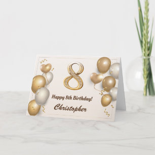 Carte 8e anniversaire Ballons d'or et Confetti Anniversa