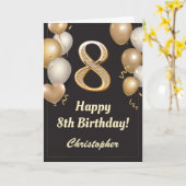 Carte 8e anniversaire Ballons Noir et Or Confetti (Fleur jaune)