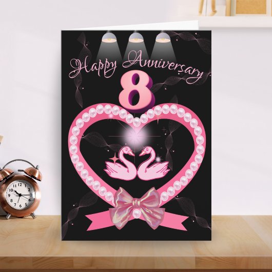 Carte 8e anniversaire de Mariage Pink Heart Bow for Coup