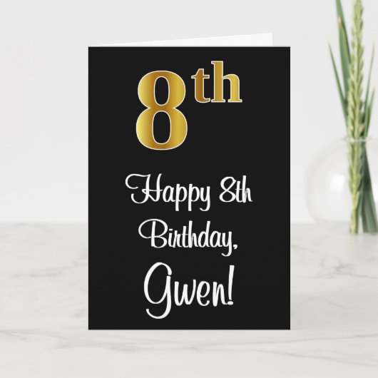 Carte 8e anniversaire ~ Elégant luxe Faux Gold Look # (Devant)