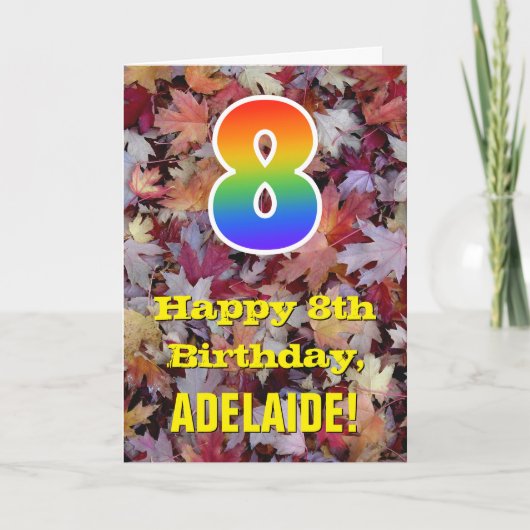 Carte 8e anniversaire; feuilles d'automne rustiques; arc (Devant)