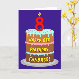 Carte 8e anniversaire : Fun Cake and Candle + Nom person