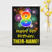 Carte 8e anniversaire : Fun Motif Fireworks + Rainbow 8 (Fleur jaune)