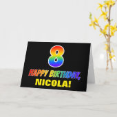 Carte 8e anniversaire : Gras, Amusant, Simple, Arc-en-ci (Fleur jaune)