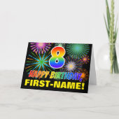 Carte 8e anniversaire : Gras, Amusement, Feu d'artifice, (Devant)