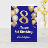 Carte 8e anniversaire Marine Bleu et Ballons d'or Confet (Fleur jaune)