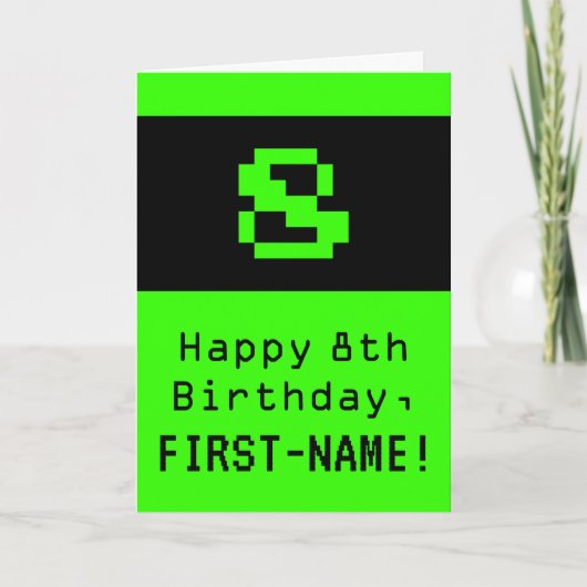 Carte 8e anniversaire : nom et "8" de style geek / nerd (Devant)