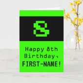 Carte 8e anniversaire : nom et "8" de style geek / nerd (Fleur jaune)