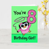 Carte 8e anniversaire - Penguin de Gymnaste (Fleur jaune)