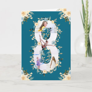 Carte 8e anniversaire Photo Collage Fleur bleu jaune Tur