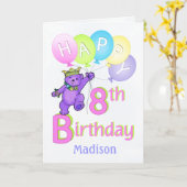 Carte 8e anniversaire Princesse Bear, Nom personnalisé (Fleur jaune)