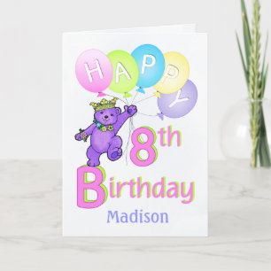 Carte 8e anniversaire Princesse Bear, Nom personnalisé