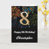 Carte 8e anniversaire Rainbow Fireworks noir et or (Fleur jaune)