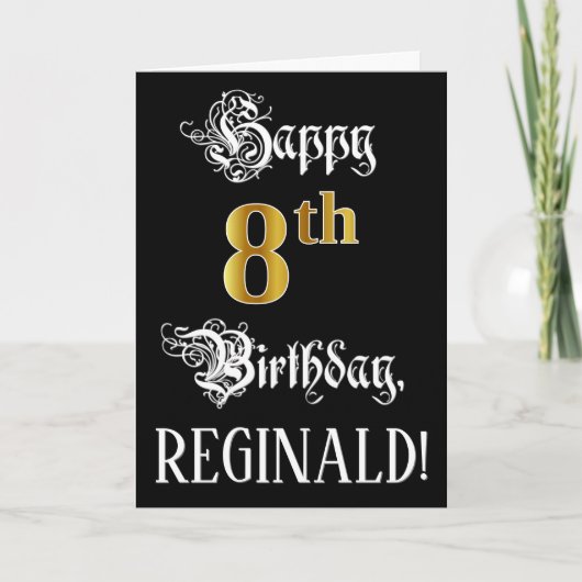 Carte 8e anniversaire — Script fantaisie; look or Faux;  (Devant)