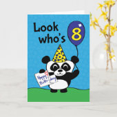 Carte 8ème anniversaire - panda de garçon avec le ballon (Fleur jaune)