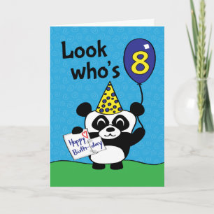 Carte 8ème anniversaire - panda de garçon avec le ballon