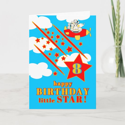Carte 8th Birthday Little Star Cute Animals in a Plane (Devant)