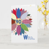 Carte 90 ans, anniversaire de fleur cousue (Fleur jaune)